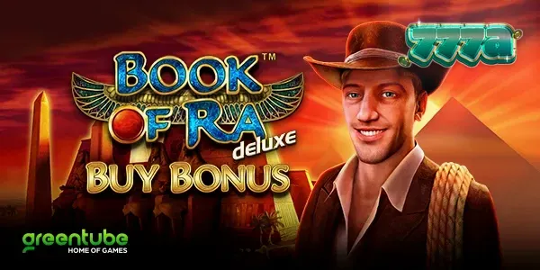 Cena clássica do jogo Book of Ra deluxe com elementos egípcios e o icônico livro dourado.